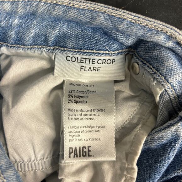 Paige Collete High Rise Flare Jeans Size 29 Light Wash Raw Hem Distressed Denim - Picture 13 of 13